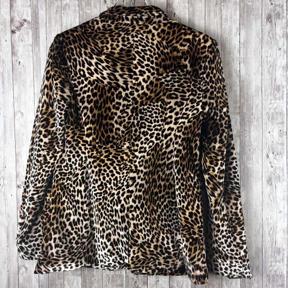 Libby Edelman Leopard Print Faux Fur Notch Collar Blazer Size Medium - Picture 3 of 8
